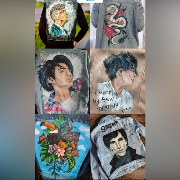 Hand painted Any Your Idea Custom Denim/Leather Jacket Bag Shoes - Picture 1 of 16